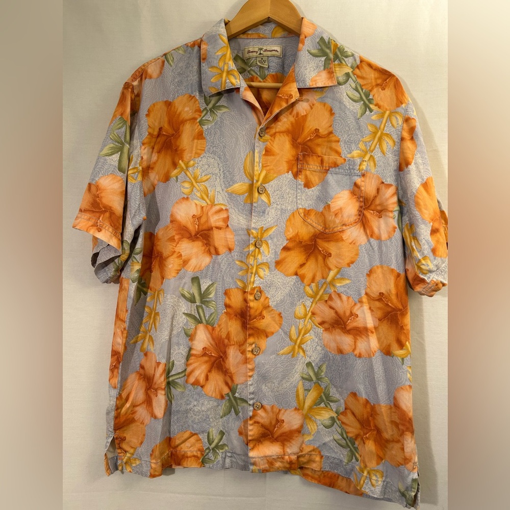 Tommy Bahama Hibiscus Floral Silk Shirt Size Medium